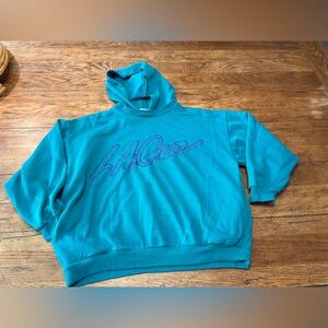 Vintage 80’s Retro Embroidered Neon Font Oversized L.A. Gear Teal Hoodie Unisex